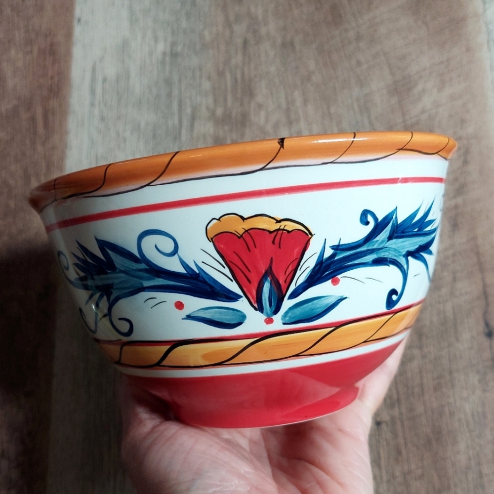 Tabletops Gallery Italiano Soup Bowls Red Gold Floral Scroll Cereal 5.75"